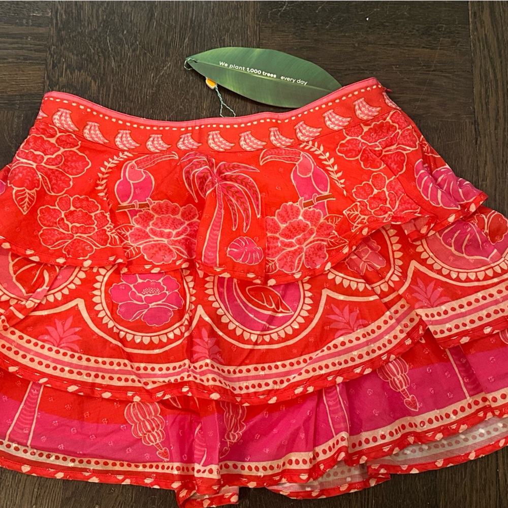 NWT Farm Rio Summer Sunrise Mini Skirt - red / pink - medium - new with tags
